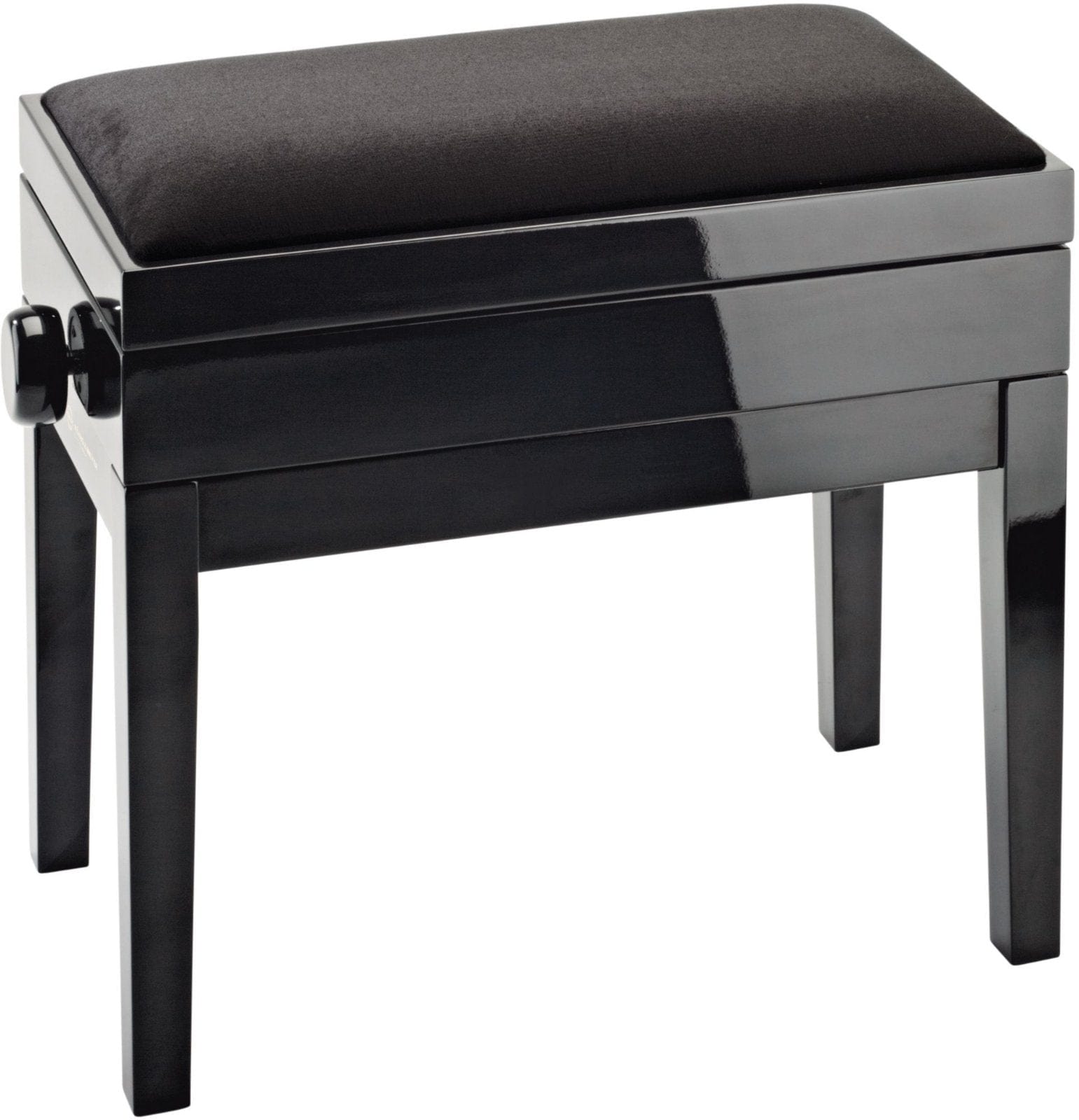 K&M 13950.100.21 Complete Wooden Frame Piano Bench with Storage - Black Gloss with Black Velvet Seat