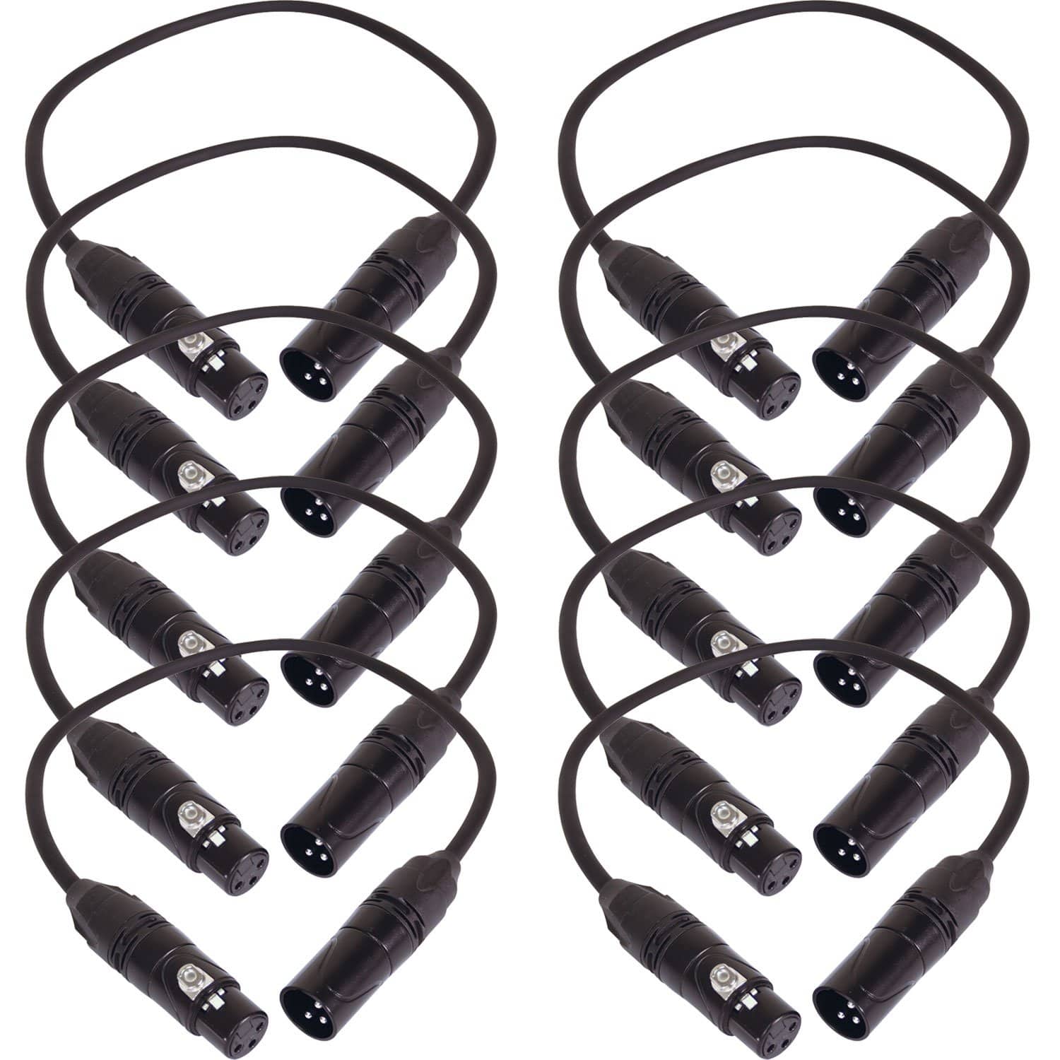 Solena Professional 1.5ft 3-Pin DMX Lighting Cable Bundle - 10 Pack
