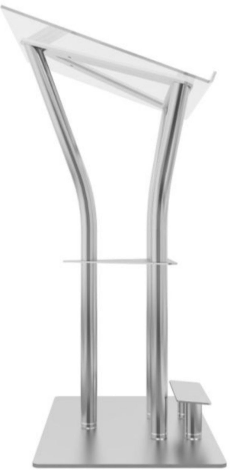 Global Truss DT-ERGO-LECTERN Aluminum Lectern with Acrylic Top, Foot Stand & Built-In Shelf - Ideal for Presentations