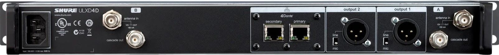 Shure ULXD4D-GV Dual-Channel Digital Wireless Receiver for Government & High-Level Executives