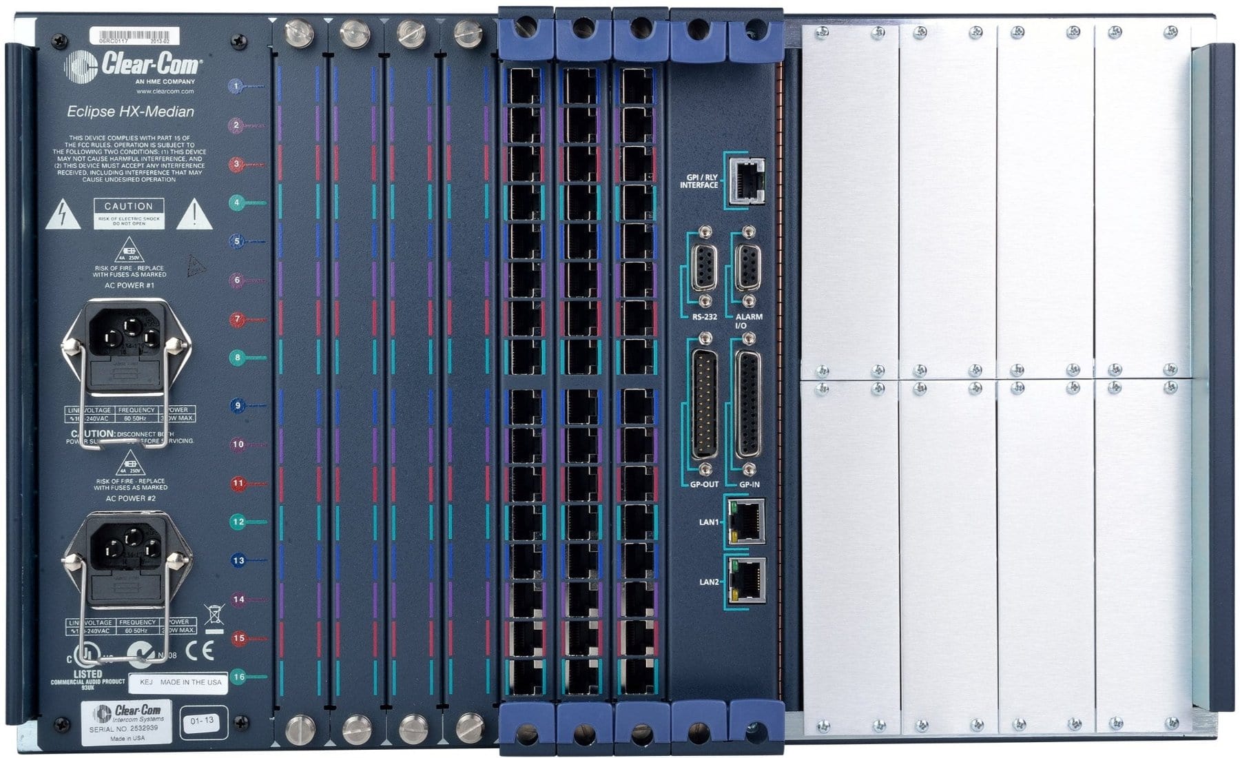 Clear-Com Eclipse HX-MEDIAN-16P High-Performance 16-Port Intercom Frame