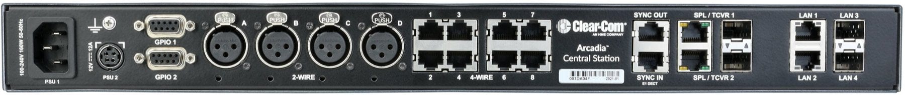 Clear-Com Arcadia Central Station: 112 Licensed Ports, 1RU, with HelixNet 4-Wire/2-Wire and Dante