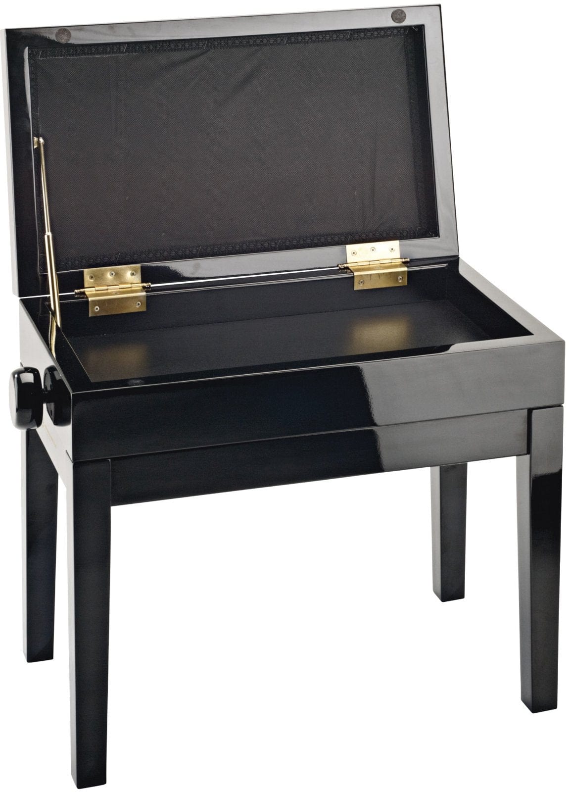 K&M 13950.100.21 Complete Wooden Frame Piano Bench with Storage - Black Gloss with Black Velvet Seat